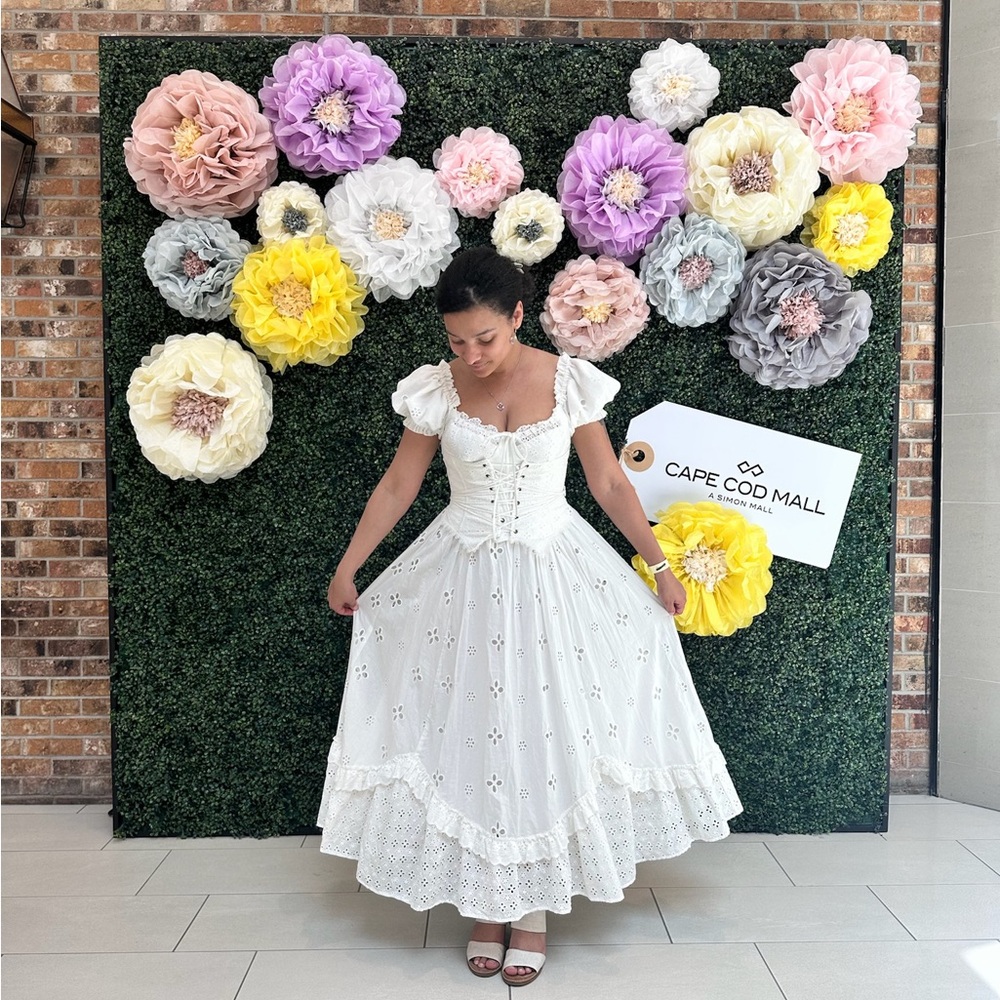 Lacemade “I Flipped” White Eyelet Corset Dress with Puff Sleeves